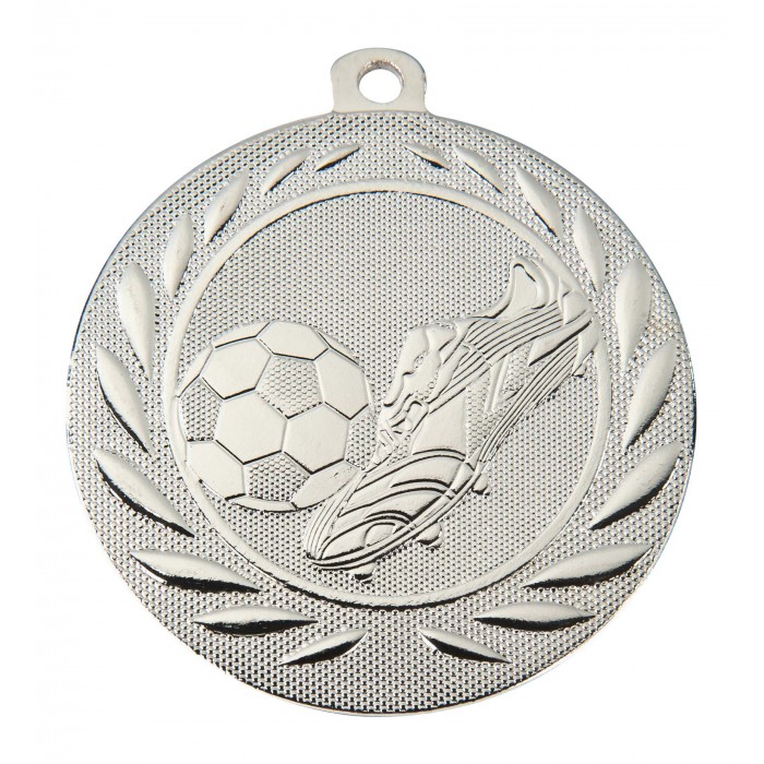 SILVER FOOTBALL - BOOT & BALL 50MM MEDAL ***SPECIAL OFFER 50% OFF RIBBON PRICE***